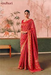 Kimora Sindhuri Premium Bindiya Bandhani Georgette Saree with Blouse SA-484